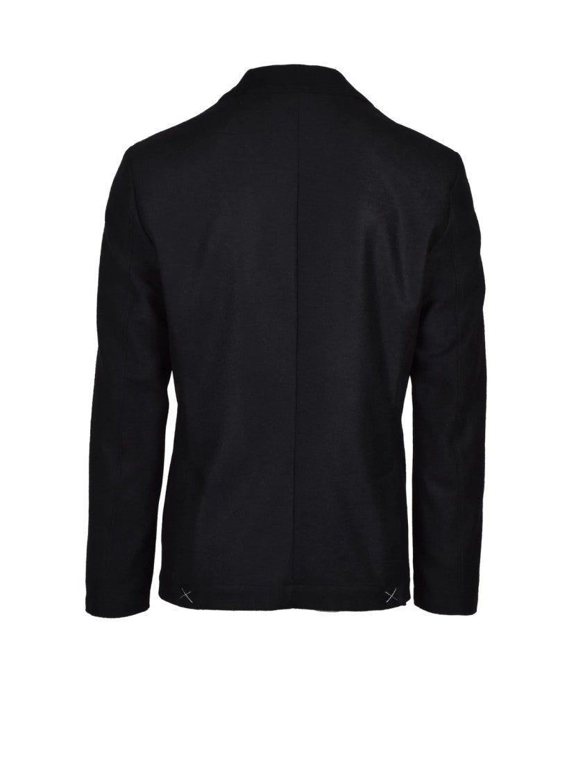 Officina 36 Black Unlined Rounded Acrylic-Blend Blazer