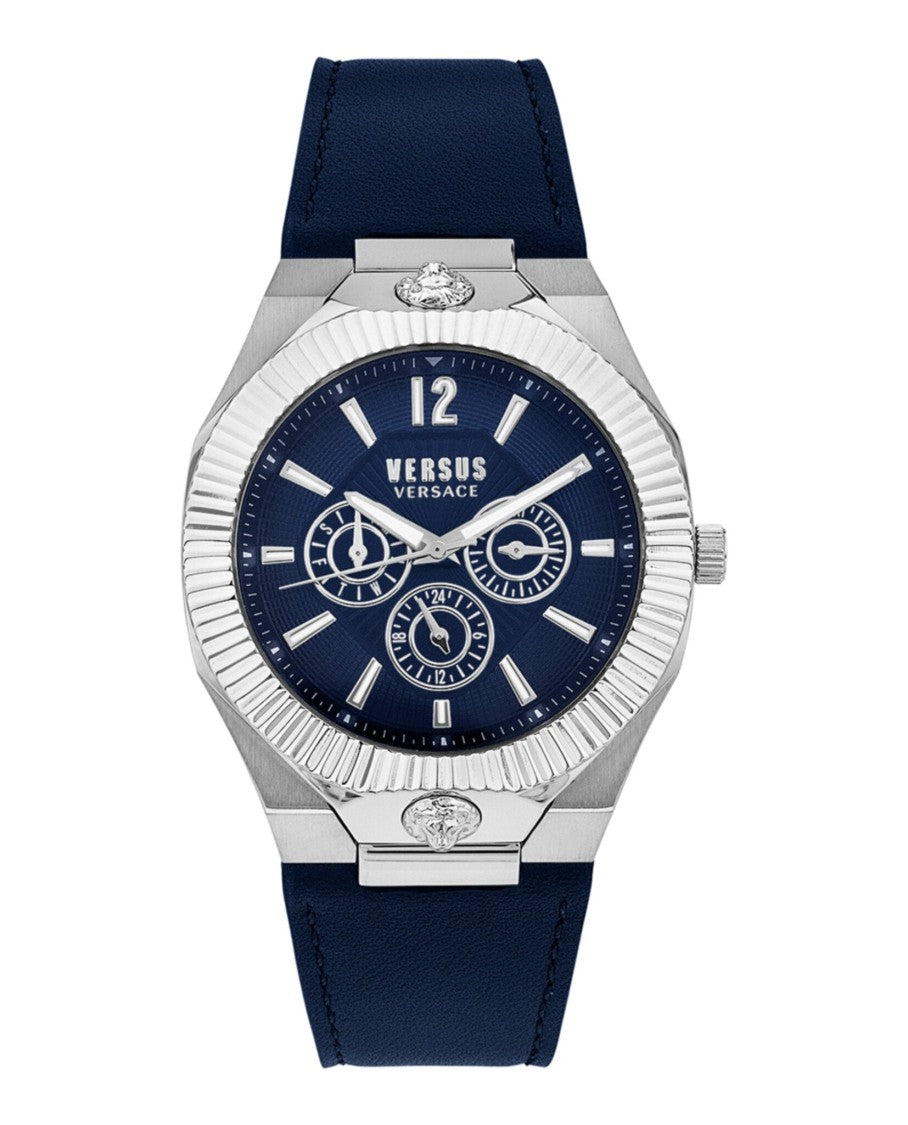 Versus Versace Echo Park Multifunction Leather Watch With Blue Enamel Dial