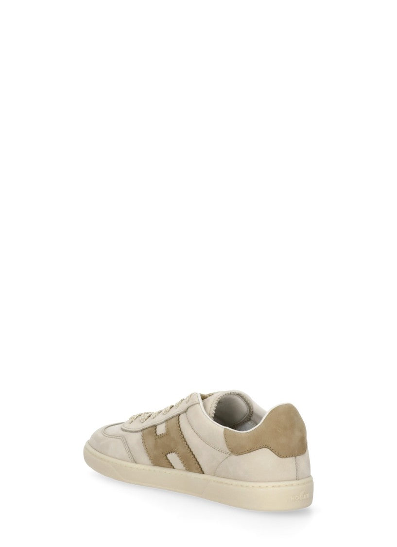 Hogan Ivory Leather Sneakers With Elongated Tongue And Minimalist Design
