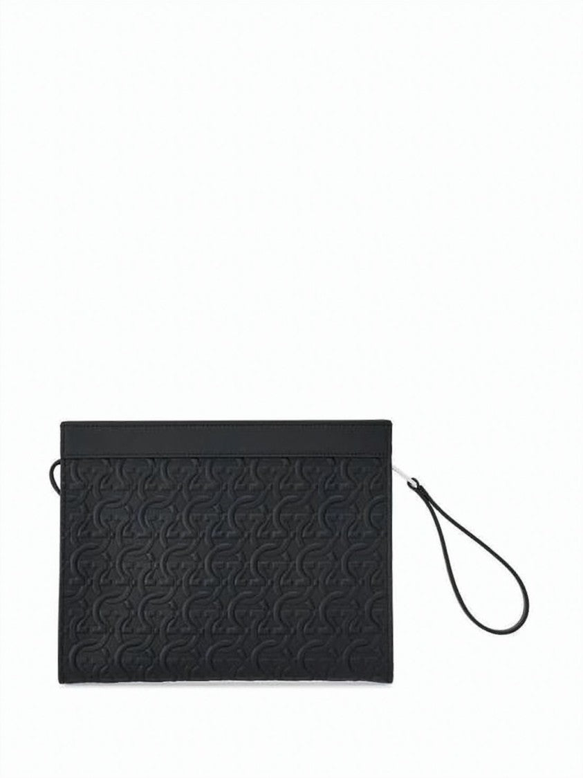Salvatore Ferragamo Rectangular Calf Leather Clutch With Embossed Surface