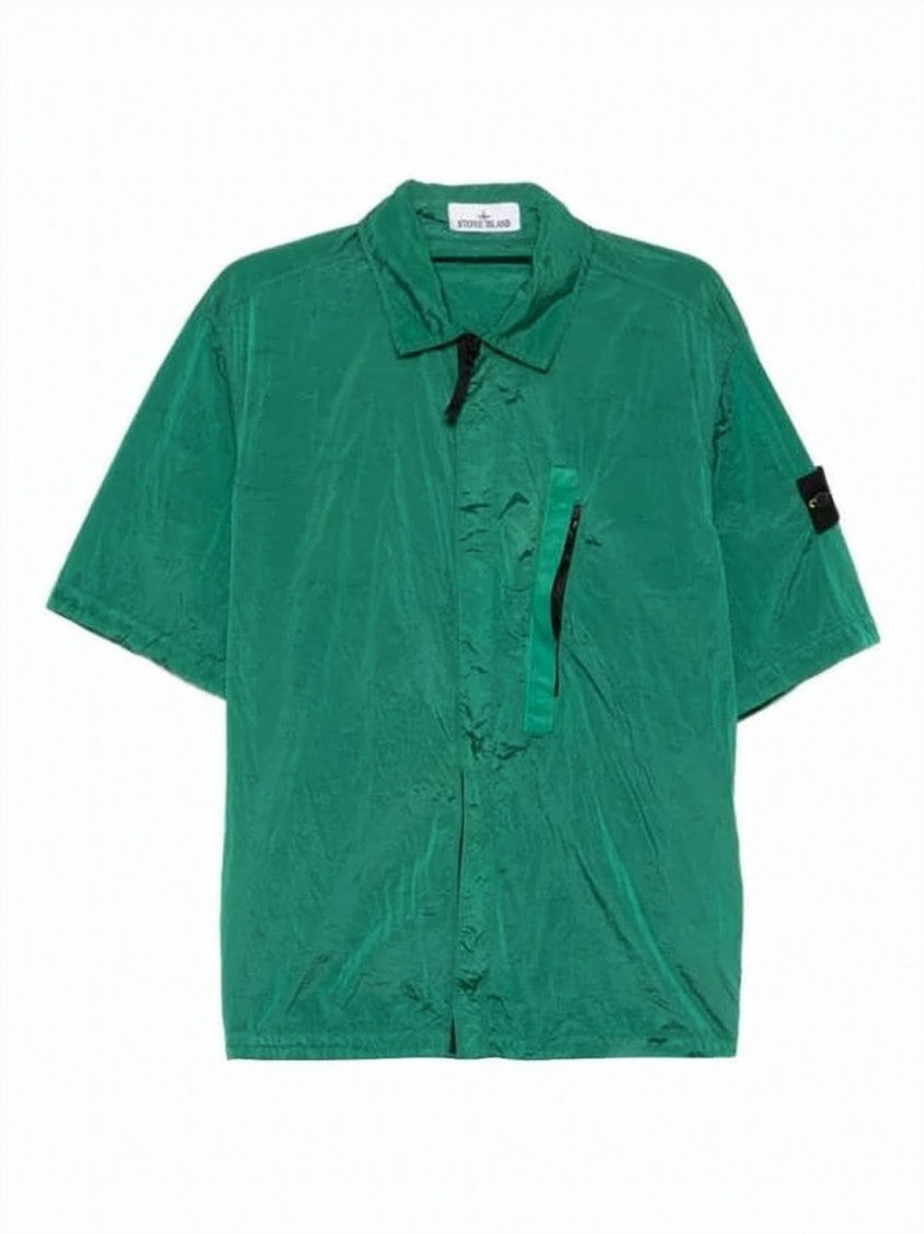 Stone Island Boxy Brown Short-Sleeve Shirt With Concealed Placket
