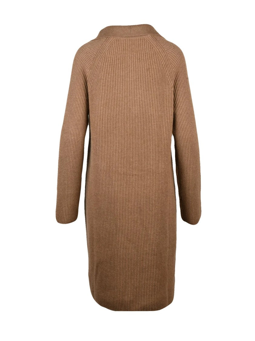 Max Mara Ribbed Knit Dress With Raglan Sleeves And V-Neckline