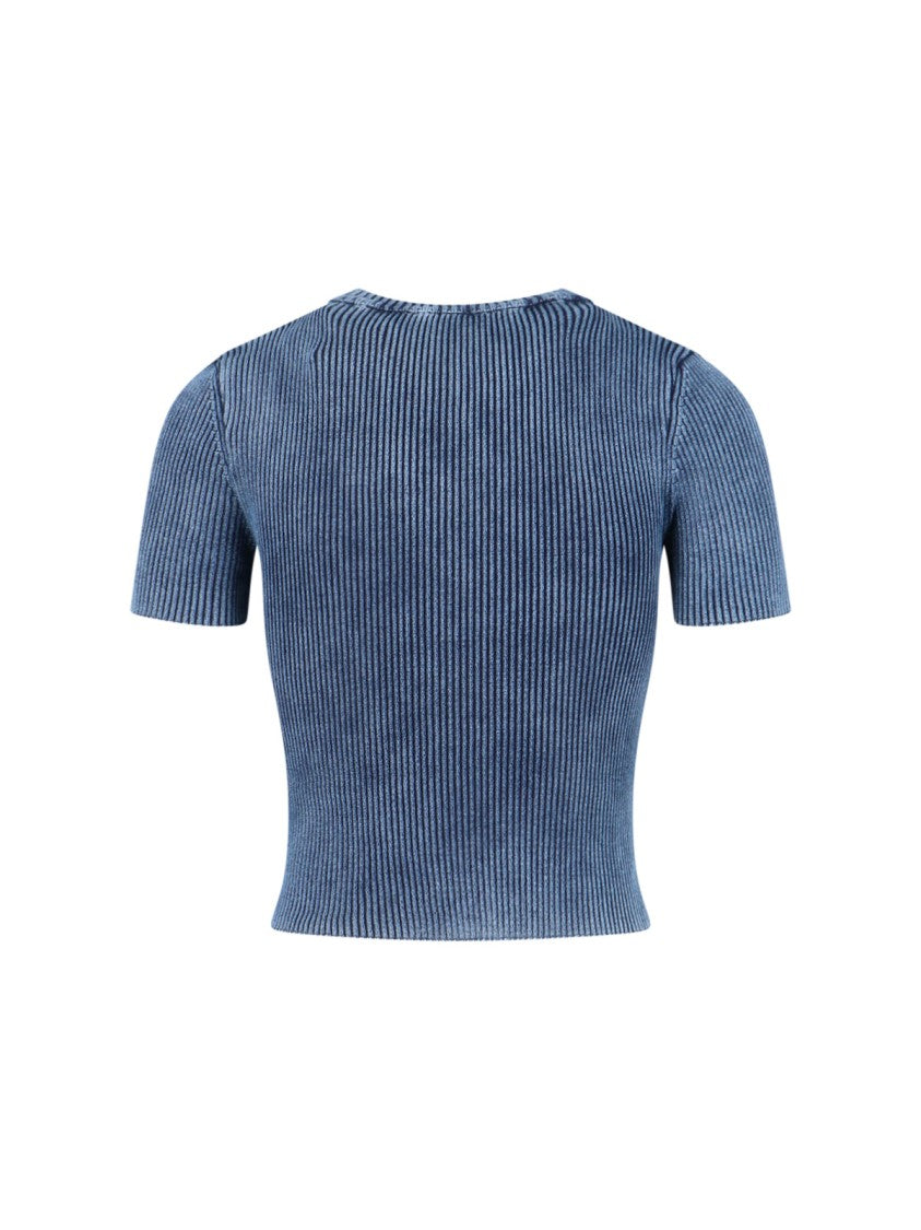 Diesel Ribbed Short-Sleeve T-Shirt With Metallic Logo Detail