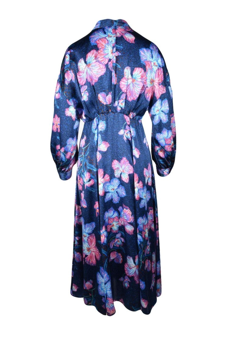 Forte Forte Long Silk Dress - Blue/Pink