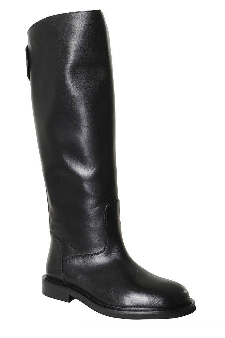 Poeve Knee-High Black Leather Boots With Side Zipper Closure