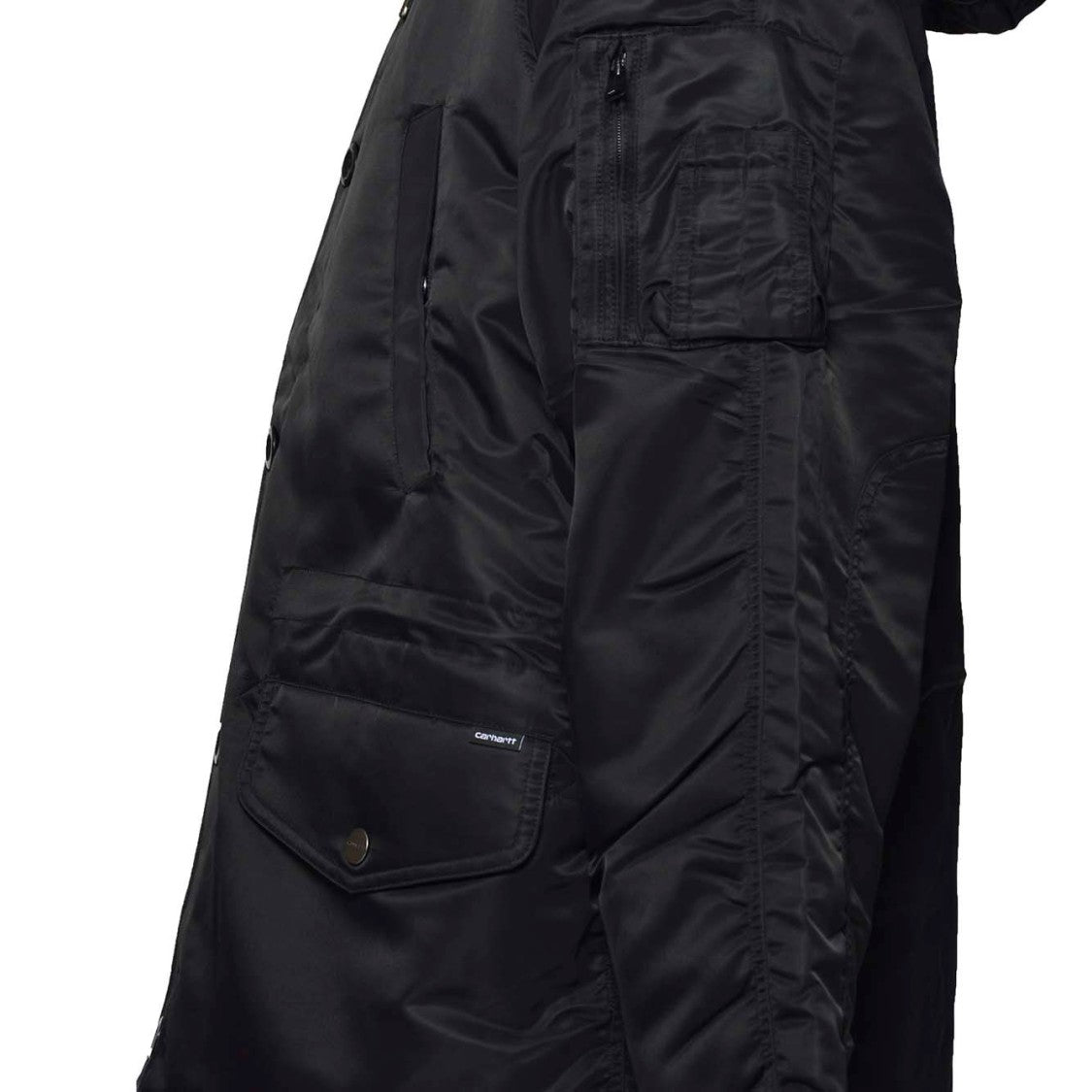 Carhartt Wip Black Nylon Olten Over Parka With Hood