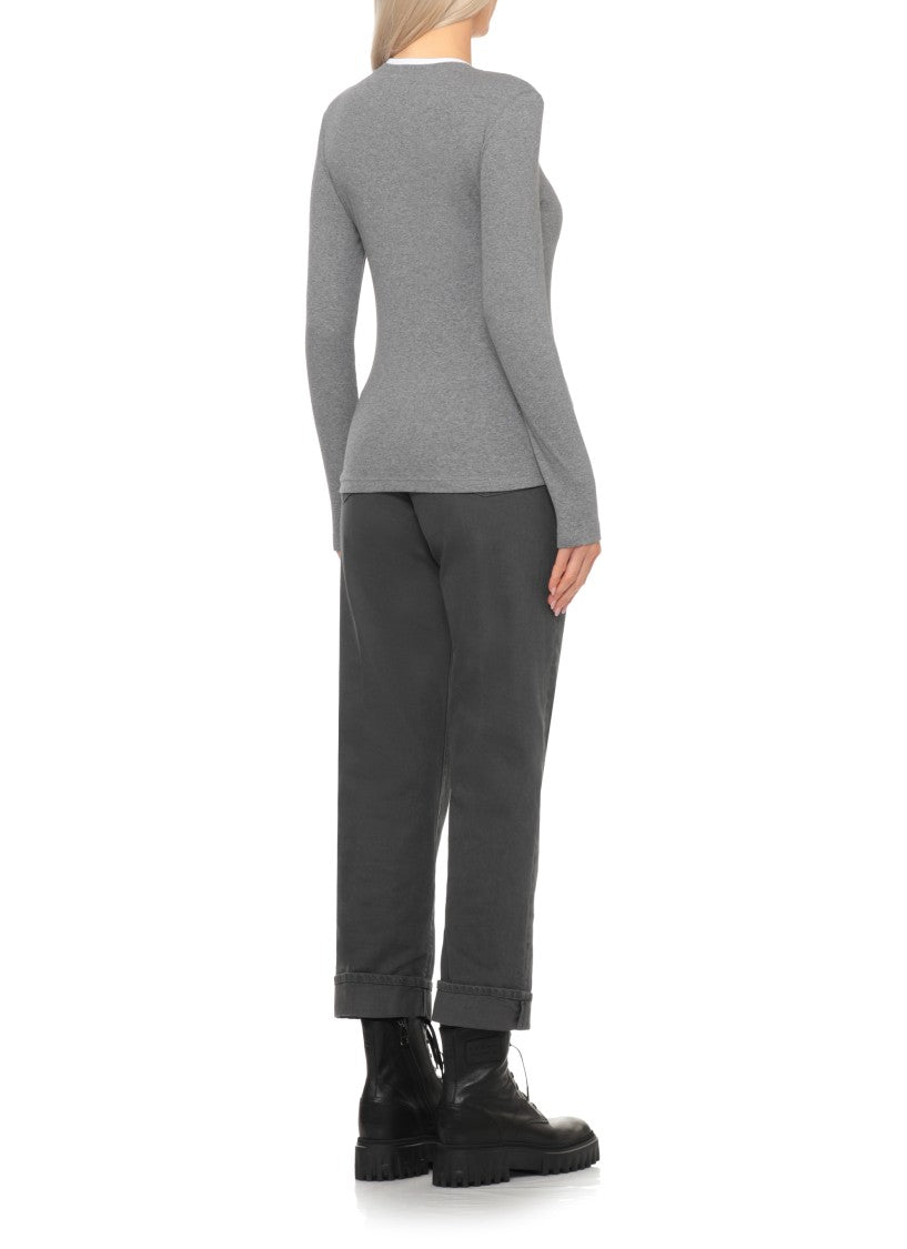 Peserico Fitted Cotton Knit Sweater With Contrasting Round Neckline