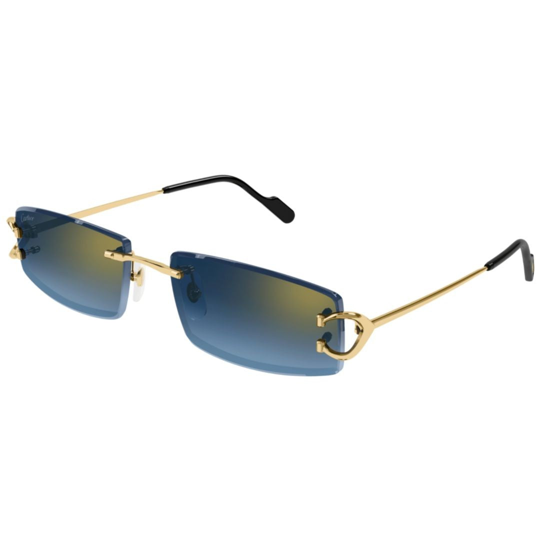Cartier Rimless Rectangular Sunglasses With Gradient Blue Lenses