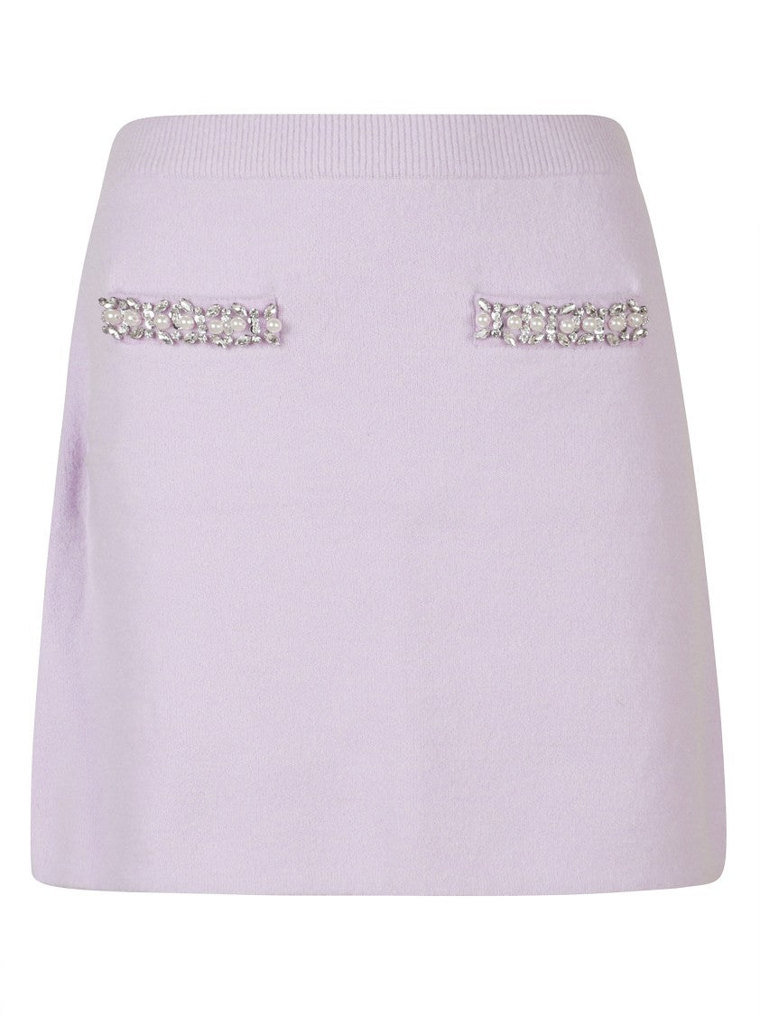 Self-Portrait Tailored Lilac Skirt With Decorative Elements