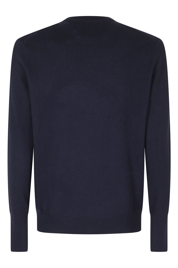 Ballantyne Navy Crew Neck Ribbed Cashmere Sweater