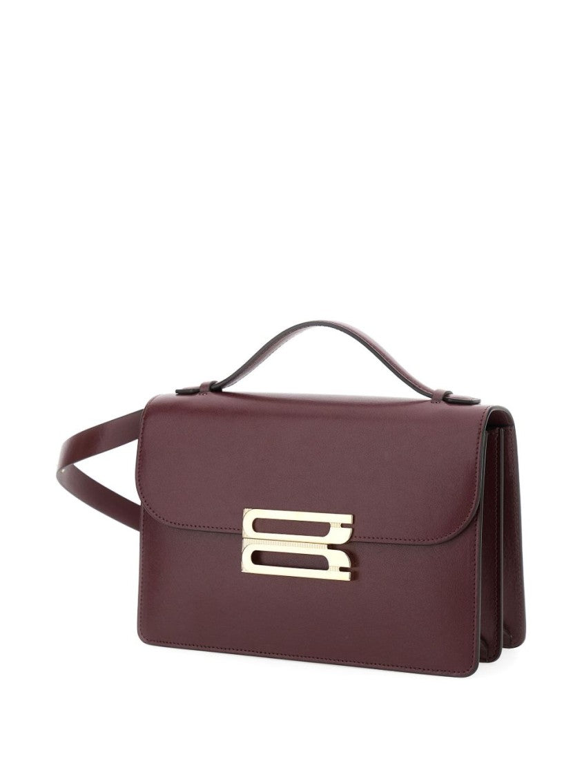 Victoria Beckham Structured Bordeaux Shoulder Bag With Gold-Tone Clasp
