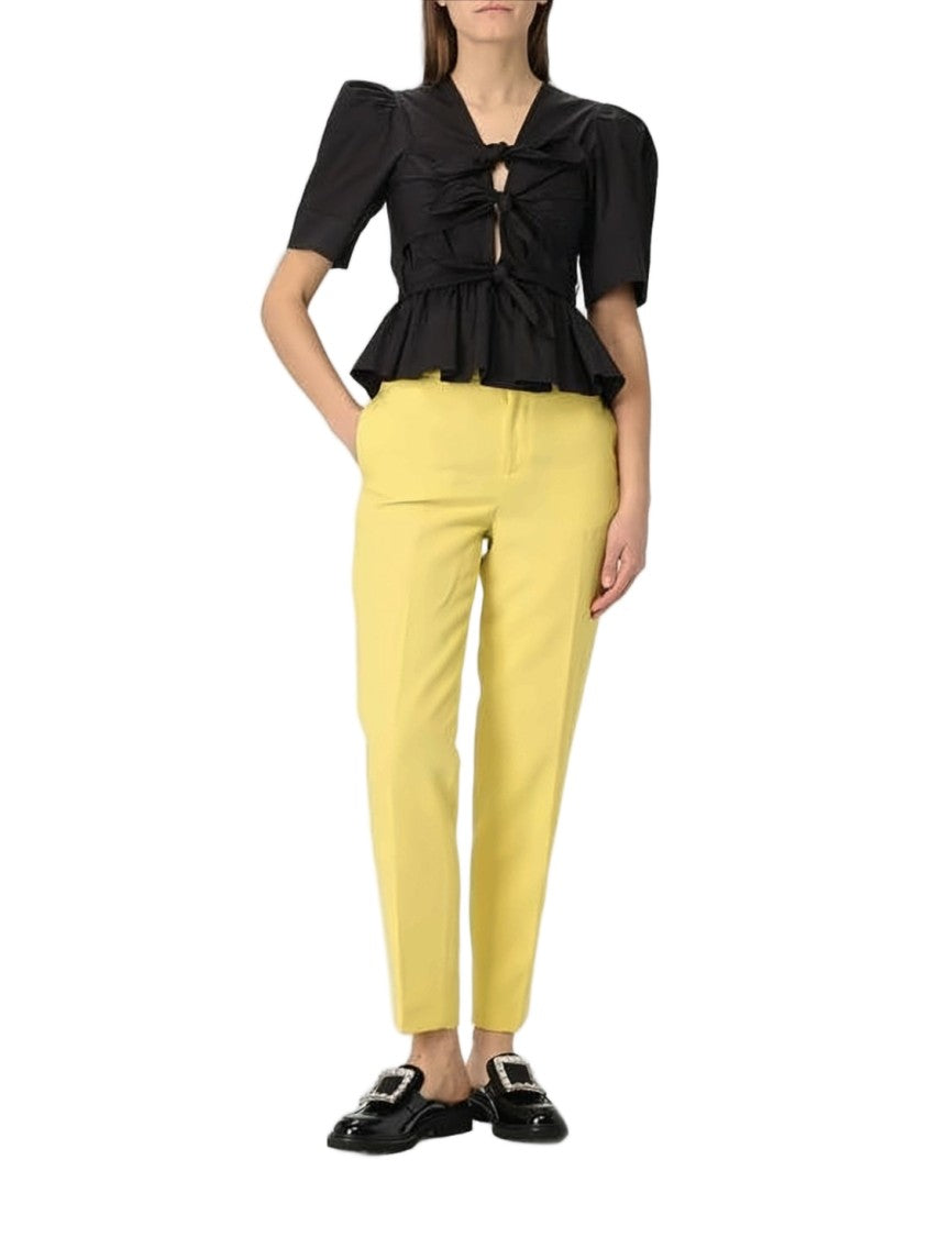 Ganni Fitted Black Blouse With Puffed Sleeves