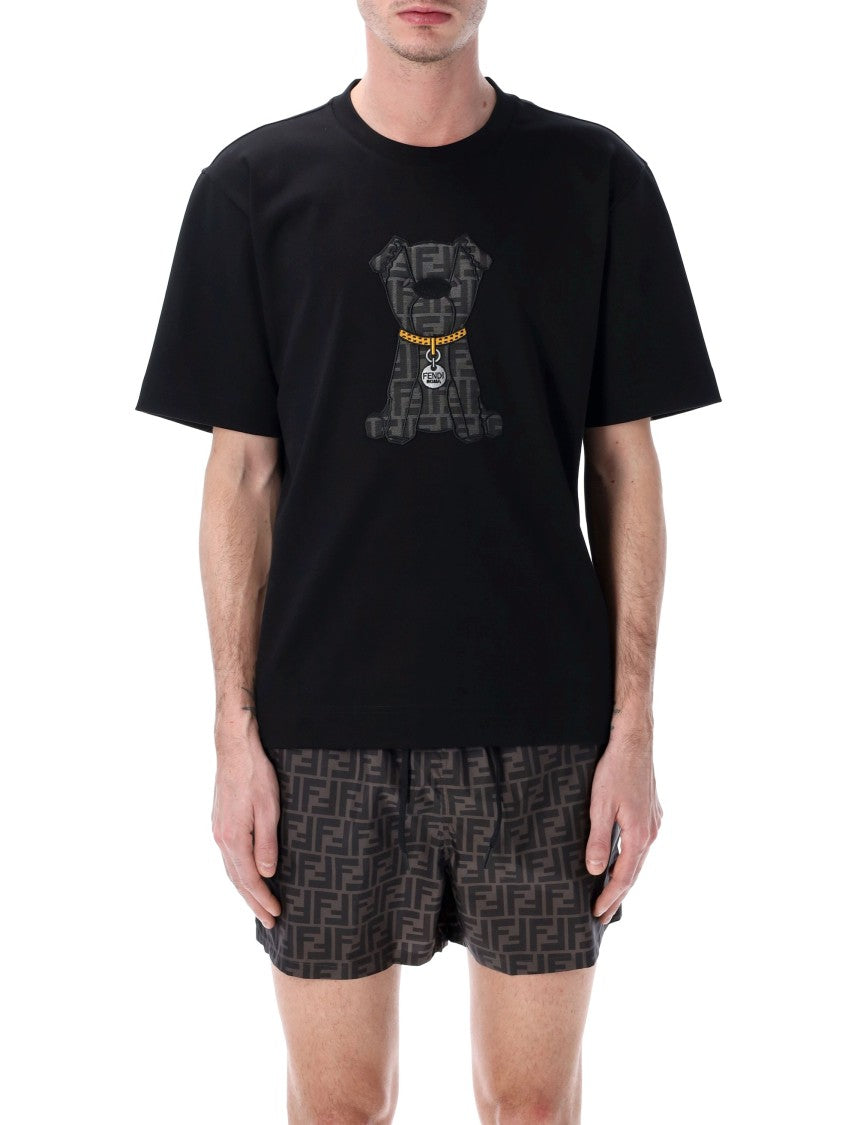 Fendi Cotton Jersey T-Shirt With Dog Patch