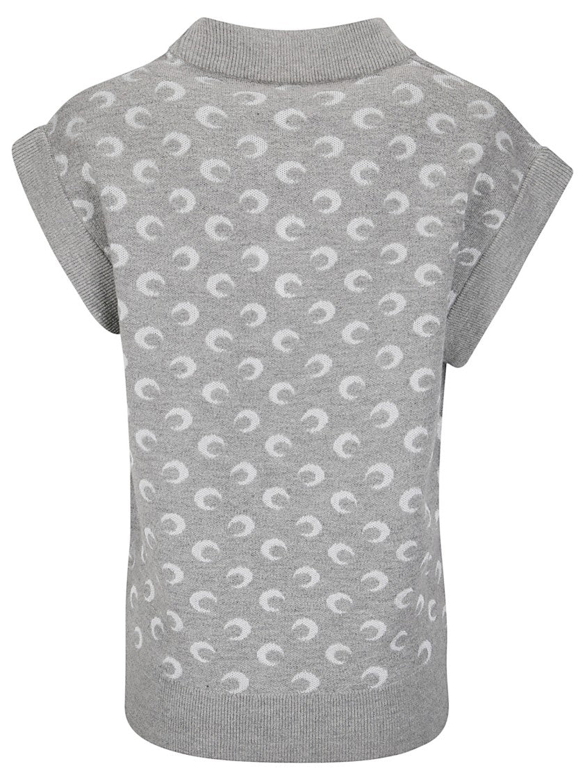 Marine Serre Moon Jacquard Knit V-Neck Sweater