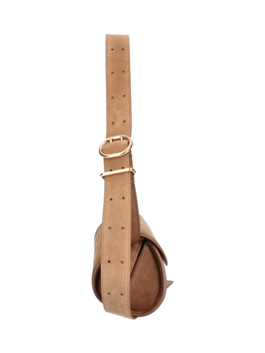 Jil Sander Brown Cannolo Calf Suede Shoulder Bag