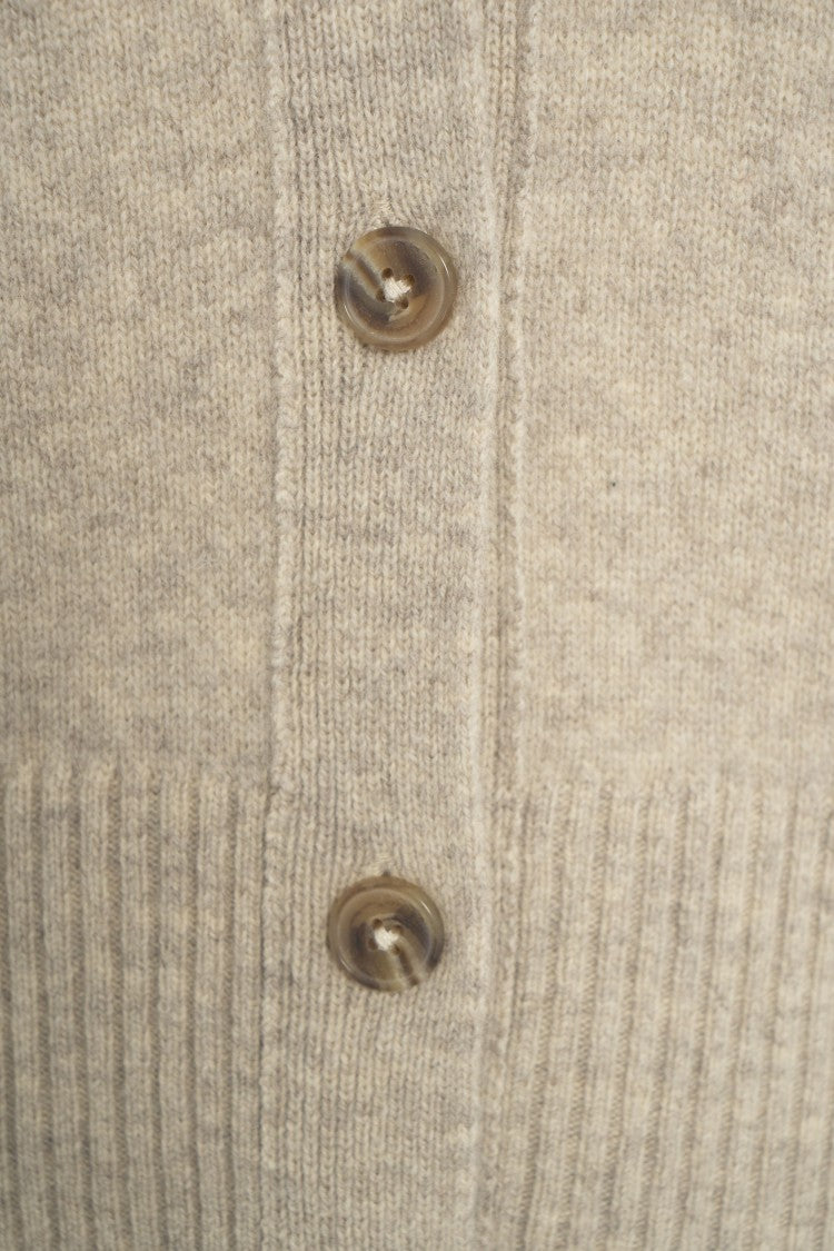 Closed Beige V-Neck Button Cardigan With Ribbed Detailing