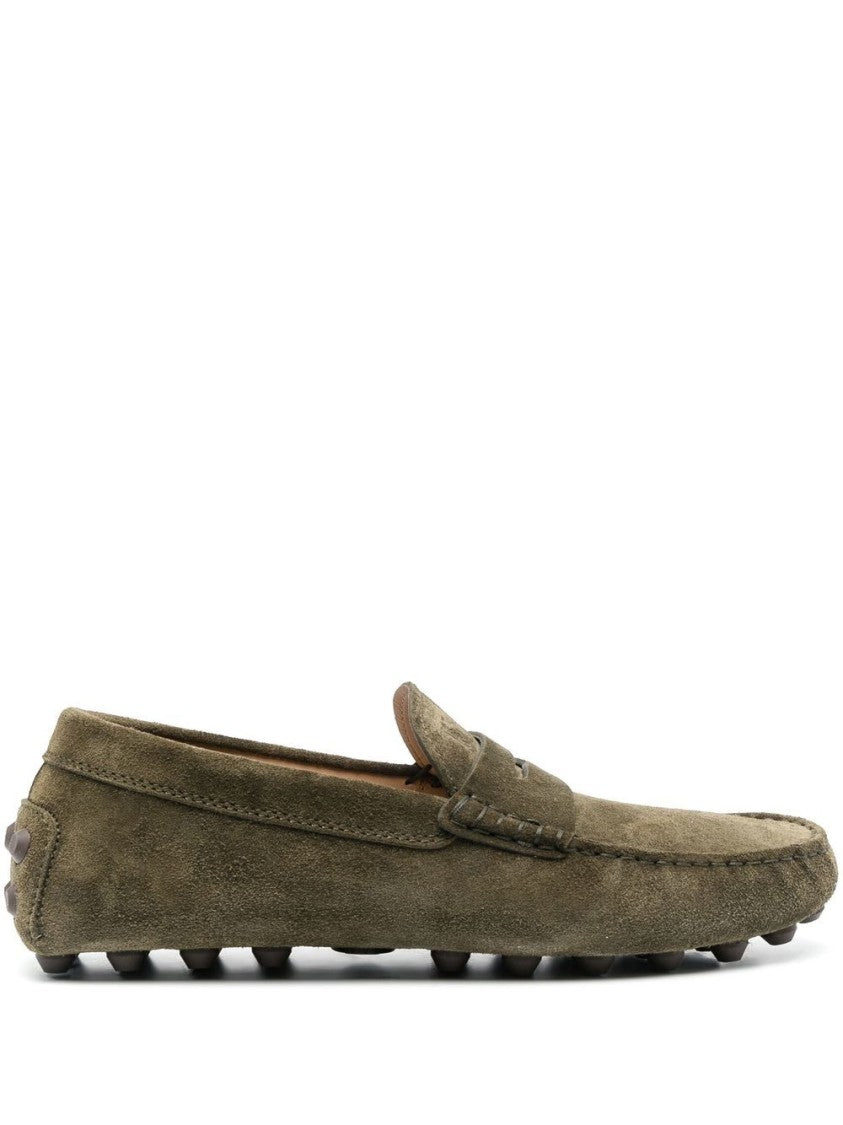 Tod's Kaki Suede Loafers With Almond Toe Design