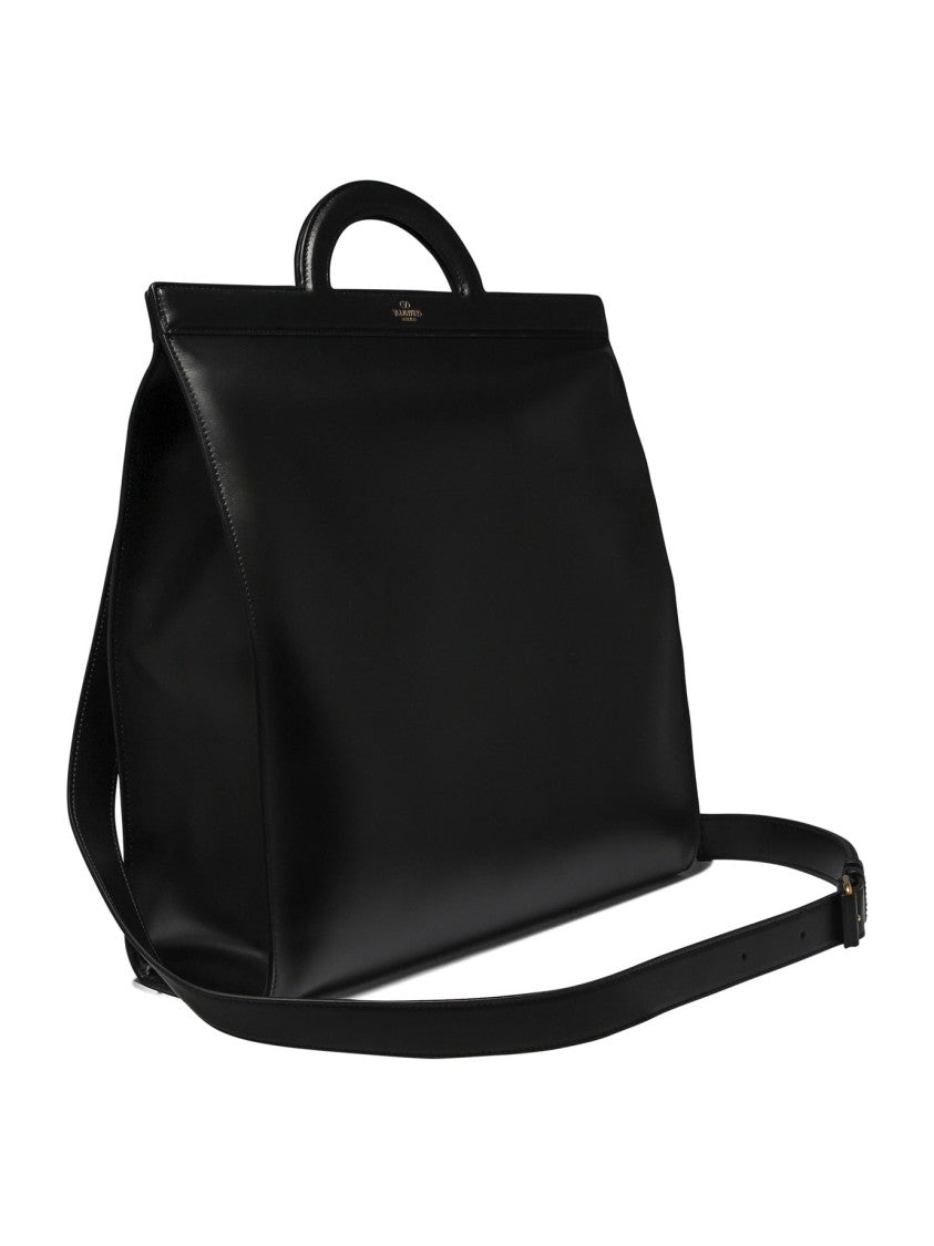 Valentino Garavani Structured Black Calf Leather Shoulder Bag