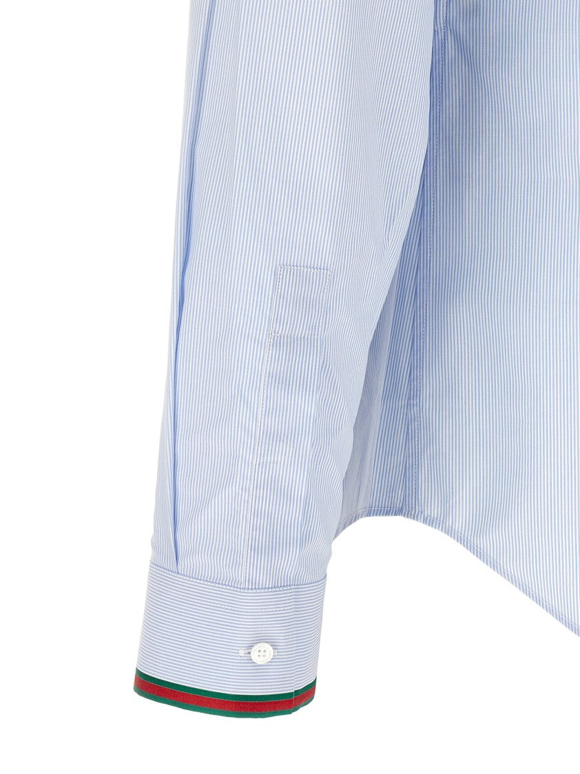 Gucci Thin Striped Cotton Shirt With Nastro Web Detail