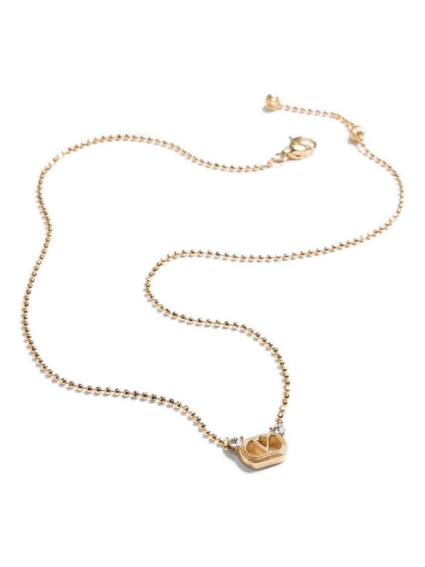 Valentino Garavani Gold Beaded Necklace Cut-Out Logo Jewelry