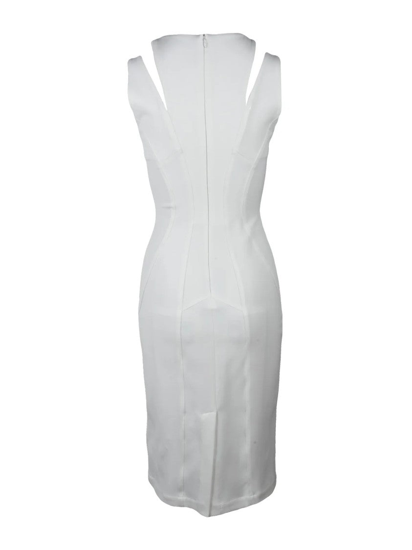 Versace Jeans Couture White Structured Buckled Strap Viscose Sheath Dress
