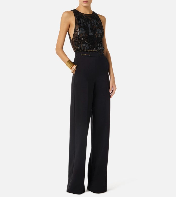 Elisabetta Franchi Sleeveless Crepe Embroidered Jumpsuit