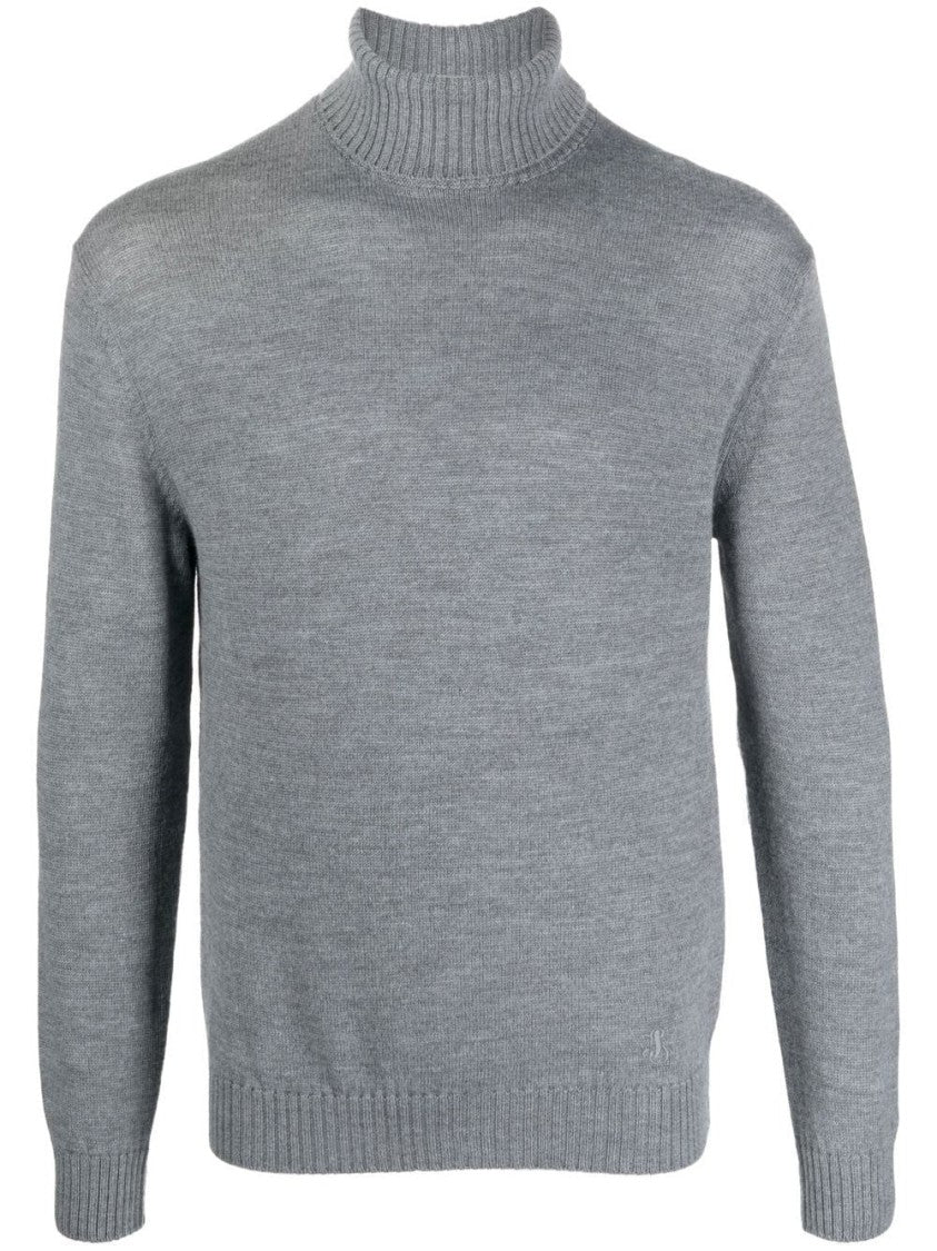 Jil Sander Turtleneck Wool Knit Sweater With Ribbed Accents
