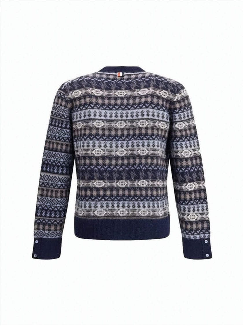 Thom Browne Multi-Patterned V-Neck Cardigan With Button-Down Front