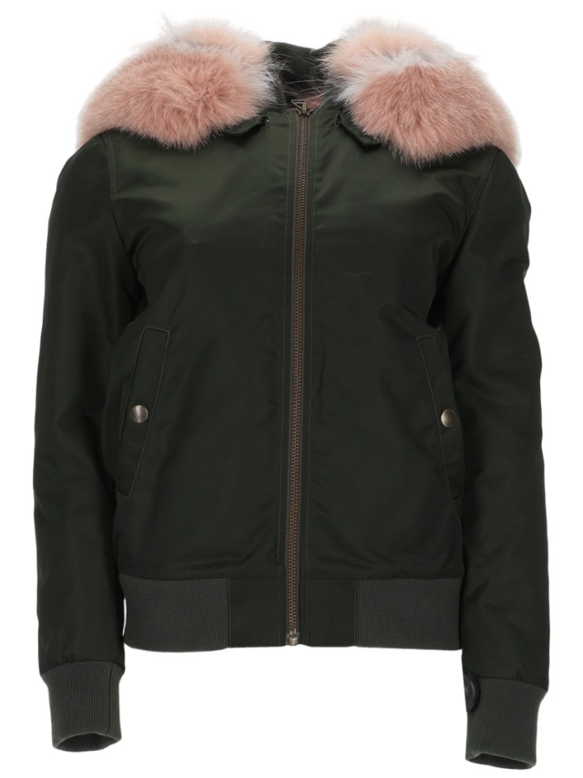 Mr & Mrs Italy Bomber Jacket With Plush Pink Fur Collar