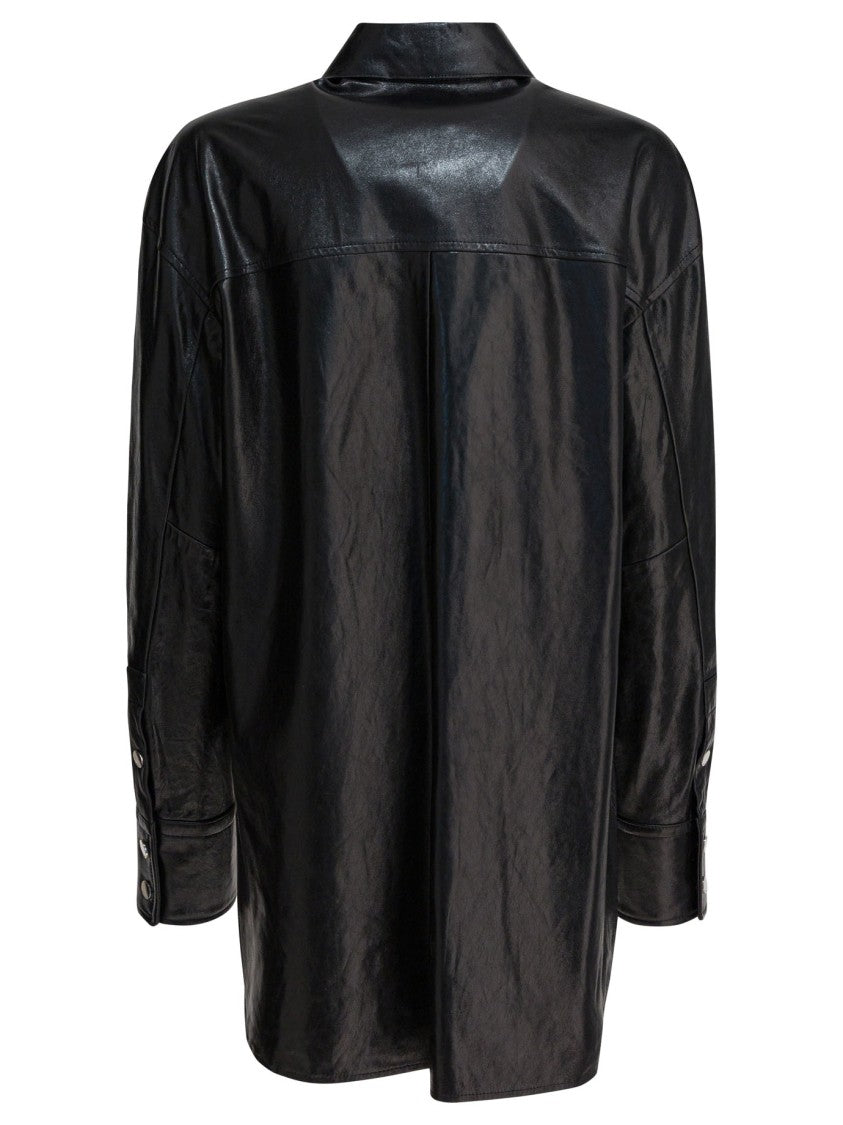 Max Mara Glossy Finish Leather Shirt With Classic Collar