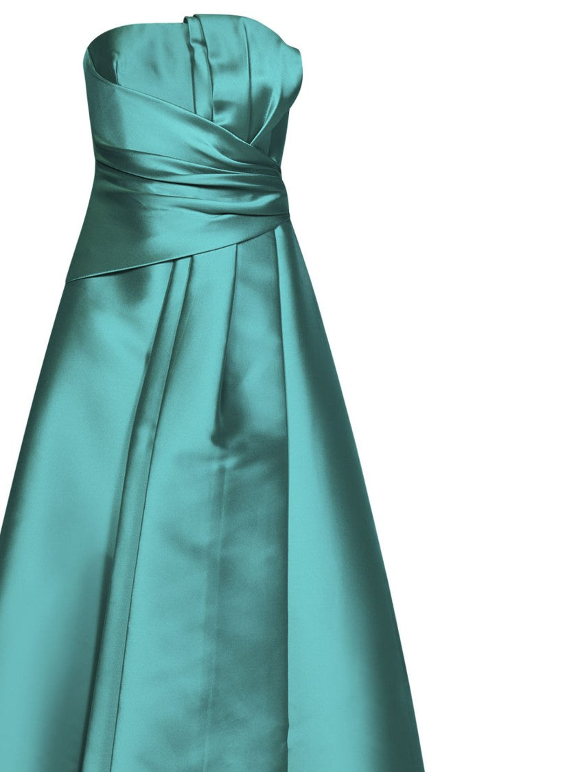 Alberta Ferretti Green Mikado Draped Waist Bustier Dress
