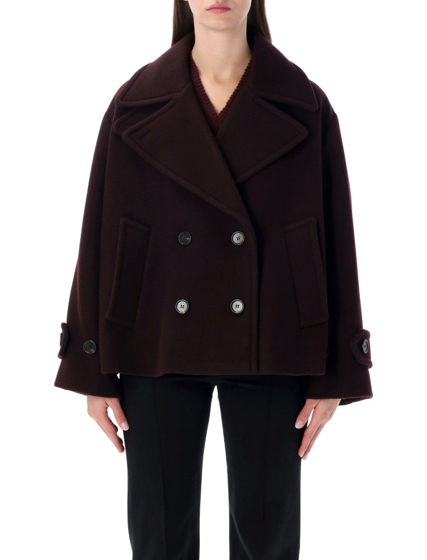 Chloé Chloé Short Double-Breasted Wool Coat In Bordeaux