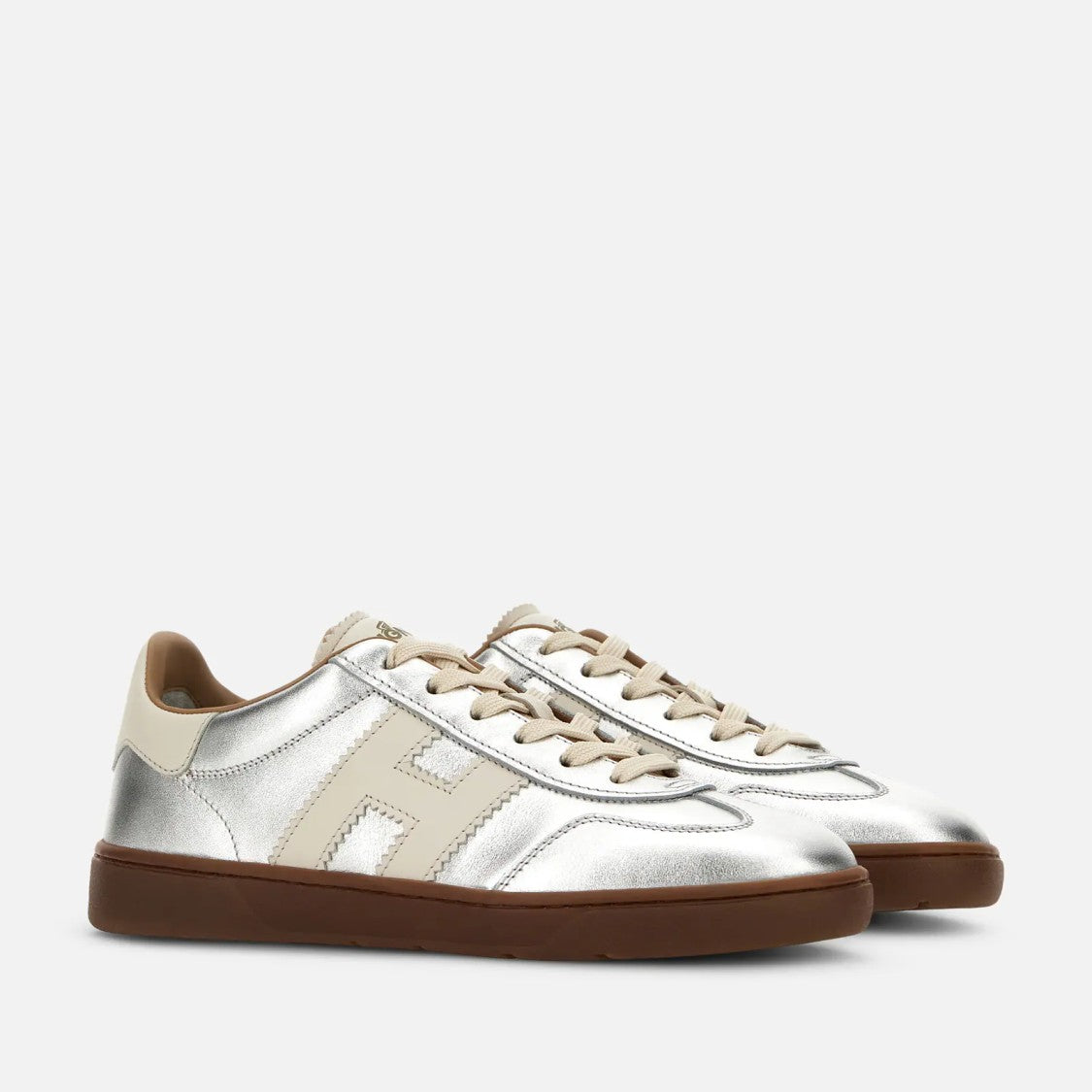 Hogan Contemporary Lace-Up Sneakers With Metallic Silver Finish