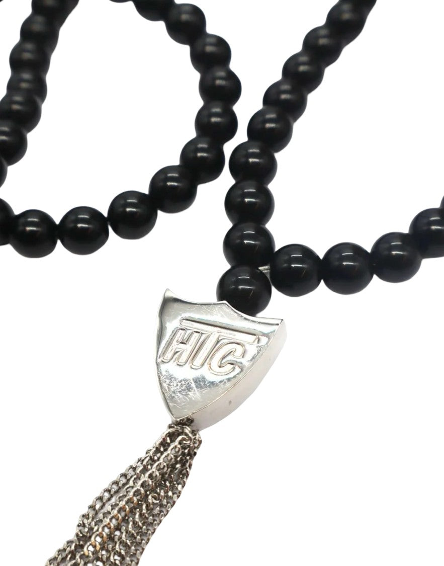 Htc Smooth Black Bead Necklace With Shield Pendant