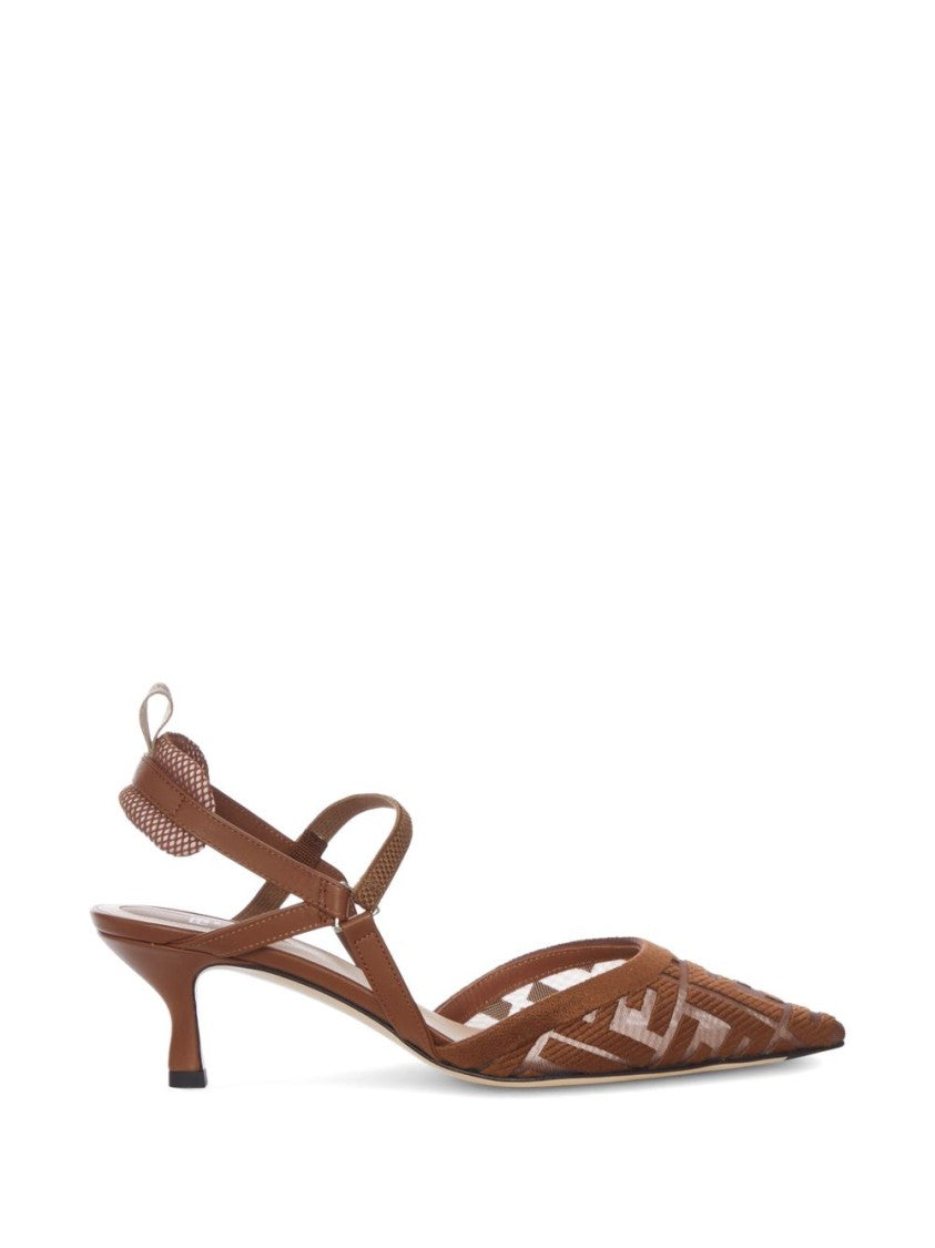 Fendi Brown Colibrì Lite Mesh Slingbacks Pumps