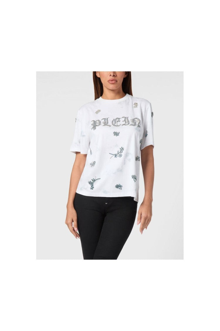 Philipp Plein Relaxed-Fit White Cotton T-Shirt With Floral Motifs