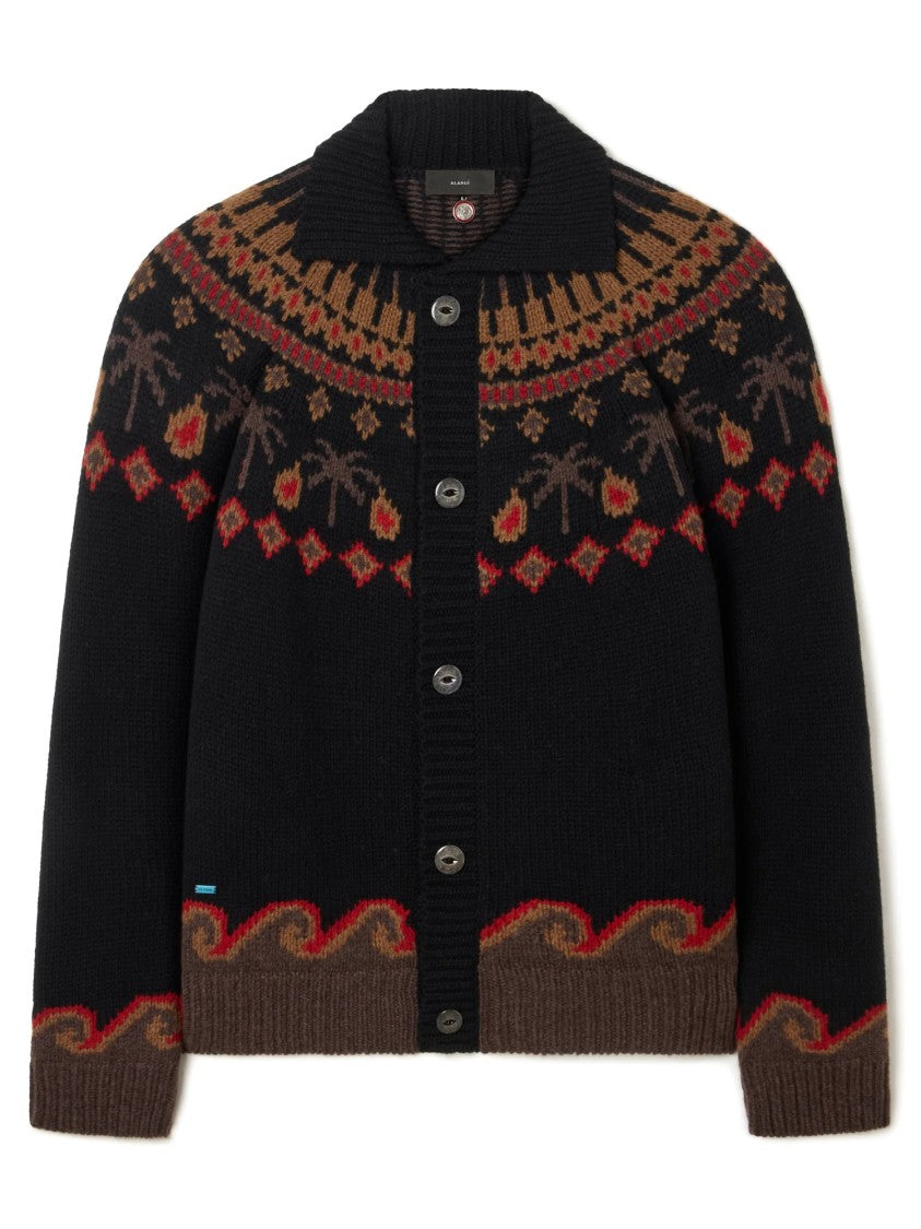 Alanui Black Sweet Winter Jacquard Virgin Wool Cardigan