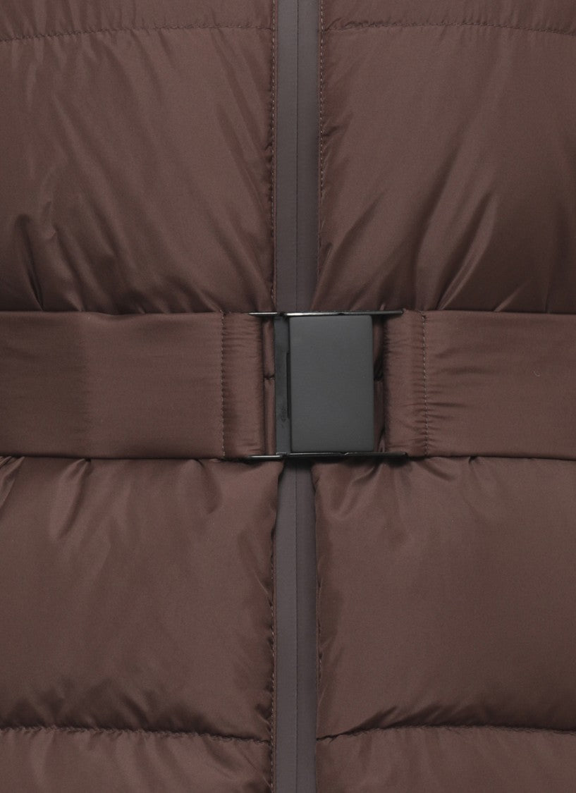 Peserico Brown Hooded Belted Quilted Down Jacket