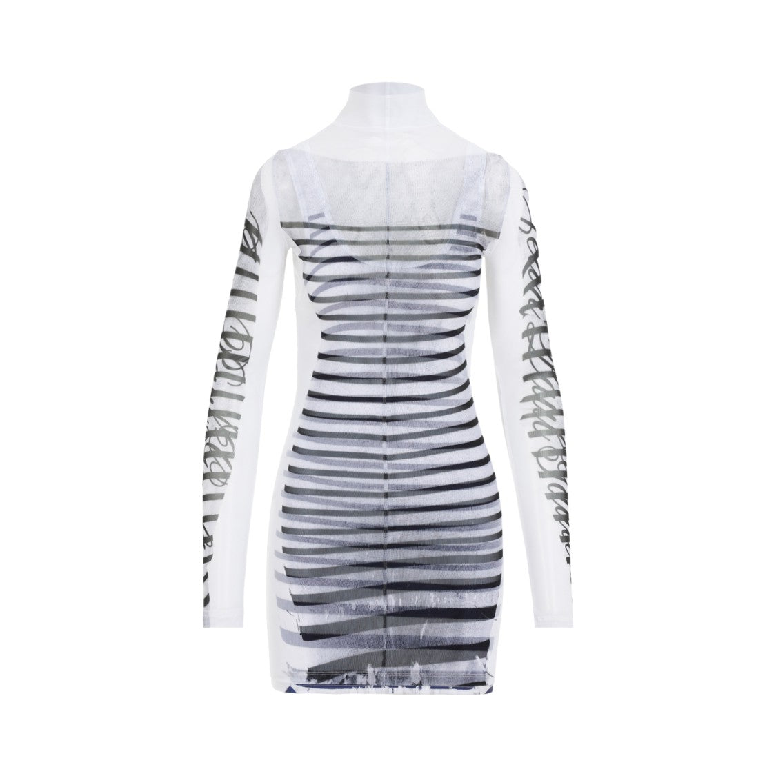 Jean Paul Gaultier Spandex Mesh Printed Feathers Mariniere Mini Dress