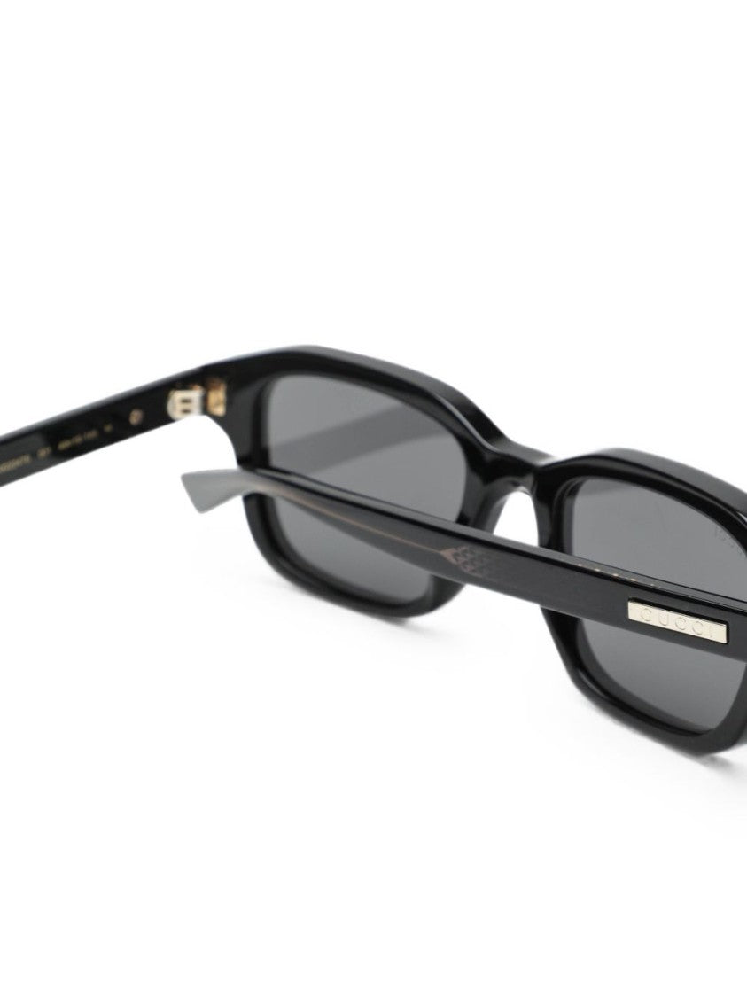 Gucci Black Rectangular Acetate Dark-Tinted Sunglasses