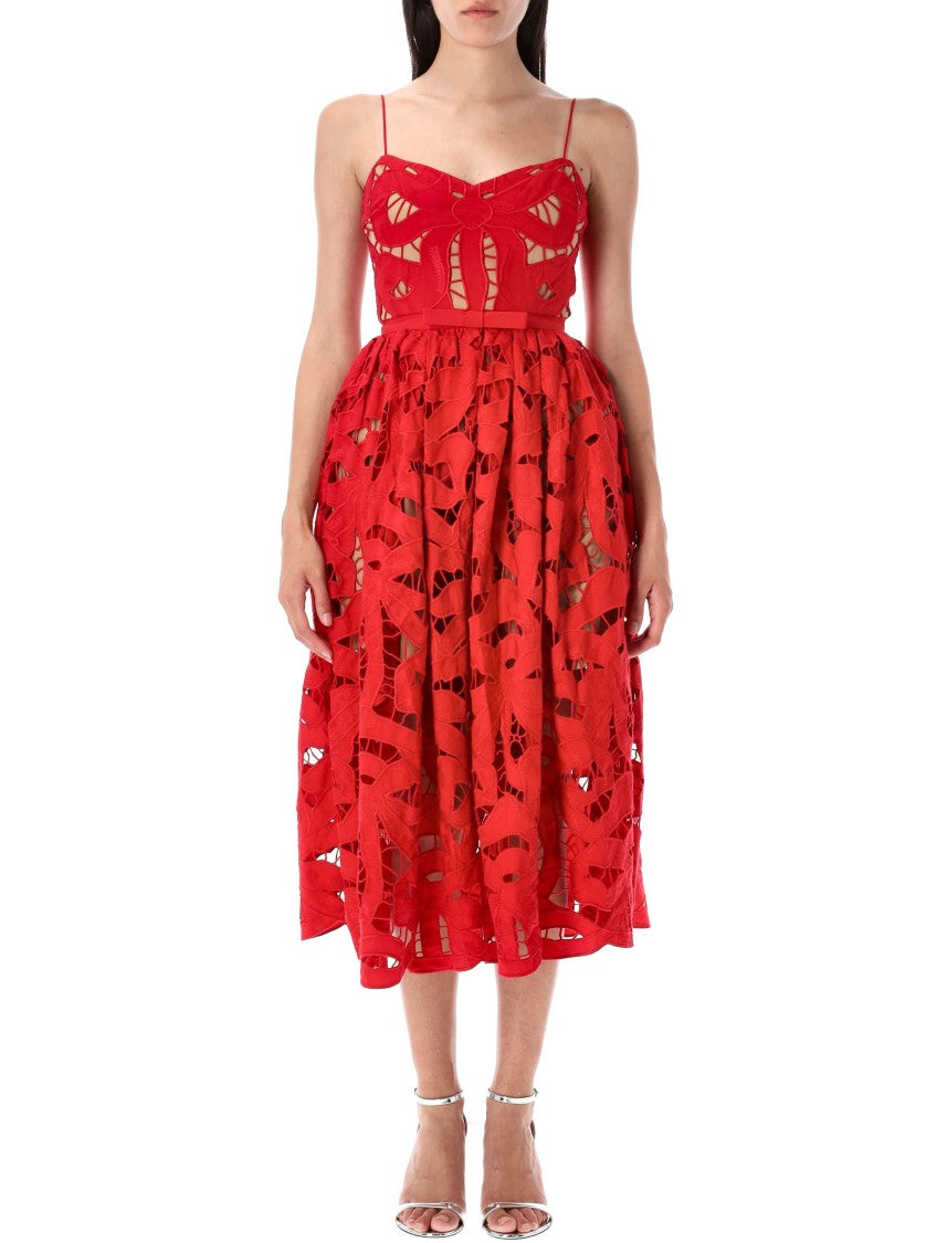 Self-Portrait Bow Embroidered Midi Dress