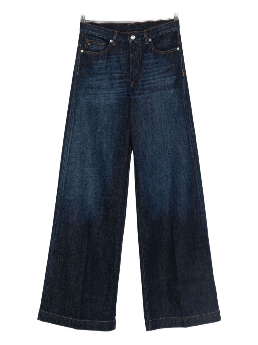 Nine In The Morning Cropped Blue Wide-Leg Trousers With Classic Five-Pocket Design