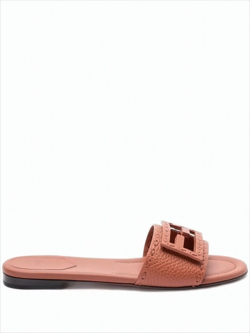 Fendi Textured Calf Leather Mule With Cut-Out Logo Buckle