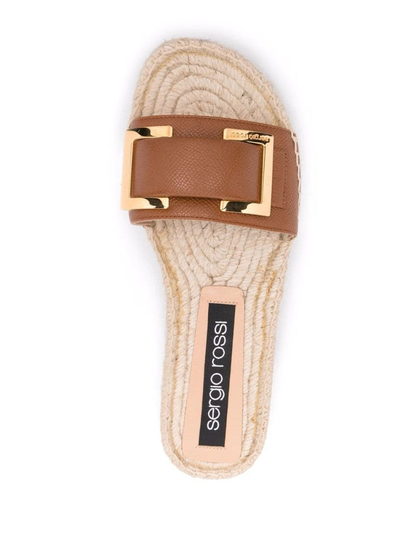 Sergio Rossi Woven Leather Mules With Gold-Tone Buckle Accent
