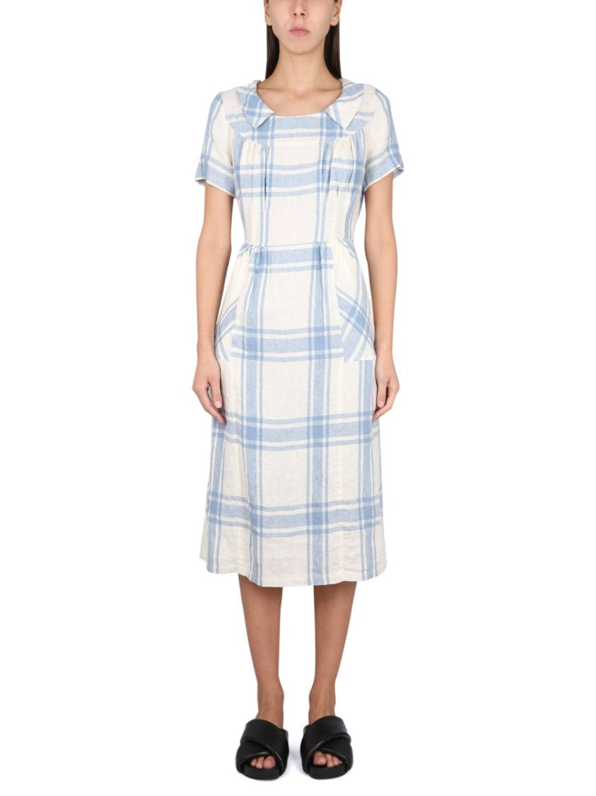 Aspesi Light Blue Plaid Midi Dress