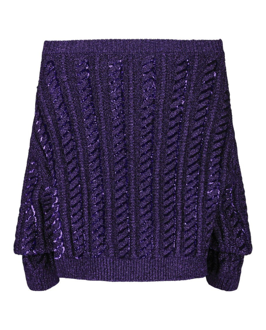 Valentino Off-The-Shoulder Metallic Cable Knit Sweater