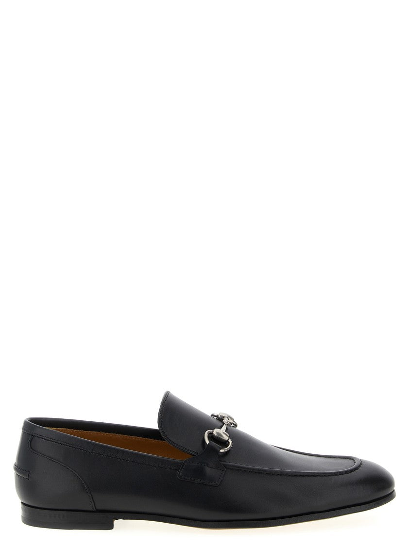 Gucci Jordaan Leather Loafers With Front Metal Clamp Detail
