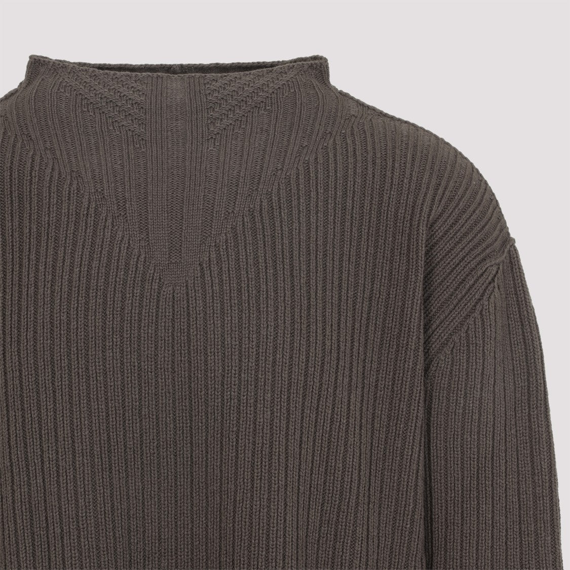 Rick Owens Dust Grey Virgin Wool Fisherman Round Neck Pullover