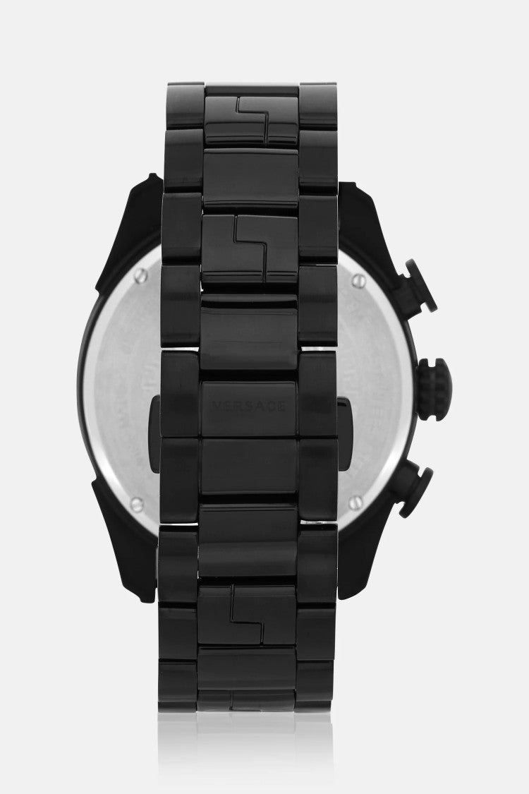 Versace V-Ray Chronograph Watch With Blue Dial And Steel Bracelet