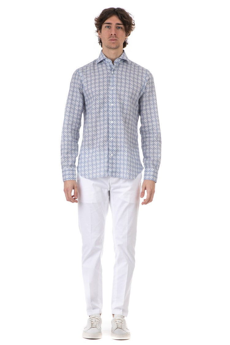 Barba Geometric Print Cotton-Linen Shirt Dandylife